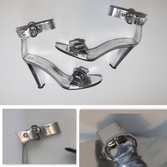 Gucci Shoes - Gucci Ankle Strap Silver Heels 10